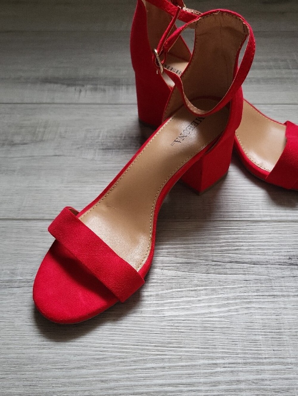 Merona Red Suede Block Heel Ankle-Strap Sandals - Picture 7 of 8